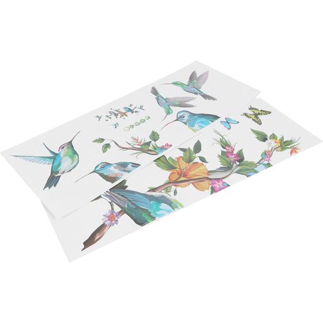 Autocollant mural adhésif motif branches d'arbres avec papillons colorés et oiseaux, décoration de chambre