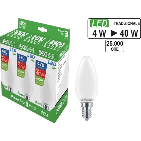 Kit 3 Lampadine a LED oliva E14 EcoLight 4W