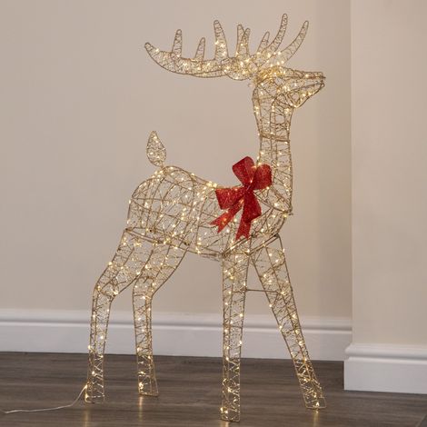1m Light up Gold Twist Christmas Standing Reindeer with 300 LEDs (1/5)