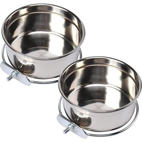 Lot de 2 mangeoires à oiseaux pour cage à oiseaux, mangeoires en acier inoxydable pour perroquets, conures, perruches avec support de serrage (1/5)