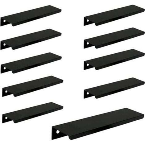 Poignée de meuble invisible sans perçage – Lot de 10 pièces noires, longueur 150 mm, fixation sur chant de porte (1/5)