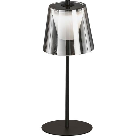 Lampada da tavolo LED touch dimmer lampada da esterno vetro fumé lampada da giardino lampada da tavolo ricaricabile, metallo sabbia nero, 2W 270lm bianco caldo, DxH 14 x 35 cm (1/5)