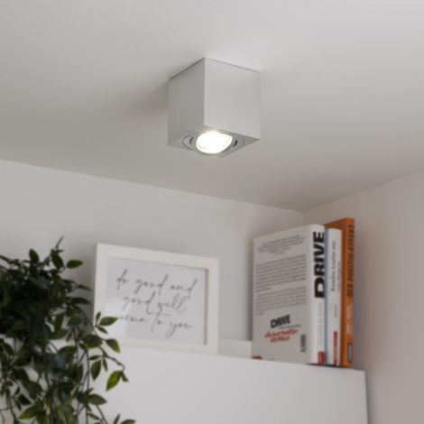 Eckiger Aufbaustrahler schwenkbar Deckenbeleuchtung - Farbe: Alu-gebürstet - LED Leuchtmittel: GU10 5W Neutralweiß 230V dimmbar 40°