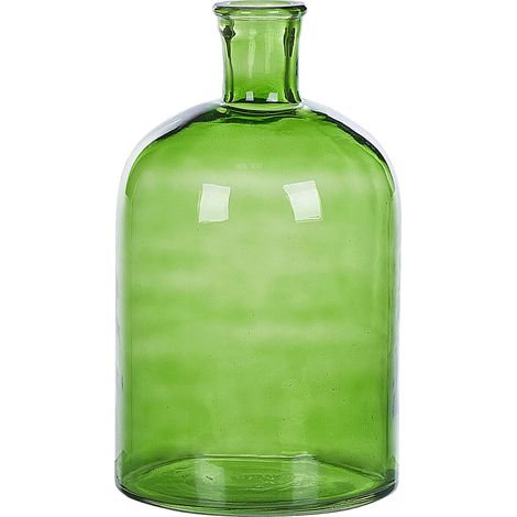 Vase Décoratif en Forme de Bouteille Verte en Verre Ronde 31 x 18 cm Léger Pulao