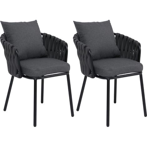[NUNCA USADO] Juego de 2 sillas de comedor de aluminio HHG-190, silla de interior con reposabrazos, tela/tejido (180 g/m²) trenzado de cuerda, antracita (1/5)