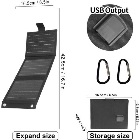 30 % de réduction sur le sac solaire pliable, chargeur USB, panneau de production d'énergie photovoltaïque extérieur 5 V 10 W (noir) (1/4)