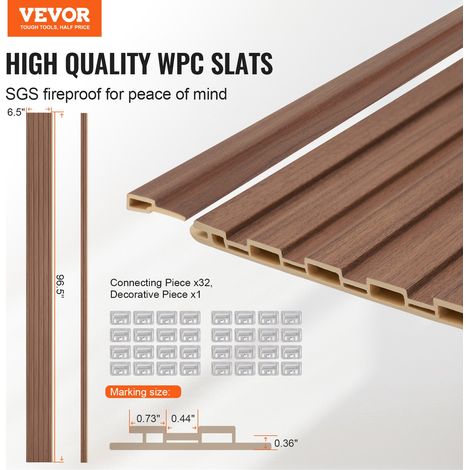 Panneau Mural Lattes, 2450x166 mm, Panneaux Acoustiques WPC pour Mur et Plafond, Lot de 8, Effet Faux Bois, Réduction du Bruit, pou… (1/5)