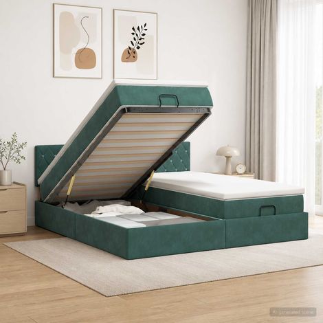 vidaXL Letto ottomano con materasso 2 pcs Verde Scuro Velluto (1/5)