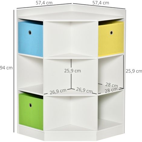 Estantería esquinera infantil con 3 cajas y 9 compartimentos, blanca DESVIAE (1/5)