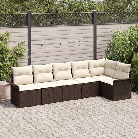 Conjunto de sofá de jardín 6 pcs Marrón ratán sintético vidaXL (1/5)