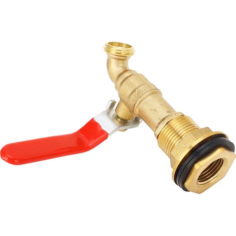 Robinet de cuve à pluie 1/2 pouce vanne à boisseau 1/4 de tour en laiton avec raccord traversant pour réservoirs bacs piscines (1/5)