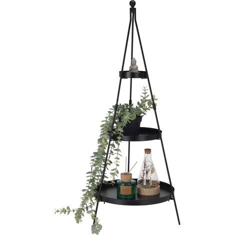 XXL Metall Etagen Pyramide schwarz 3-stöckig - 73 x 30 cm - Deko Präsentierständer mit 3 Etagen - Dekoständer Blumentreppe Pflanzenregal Servierständer groß