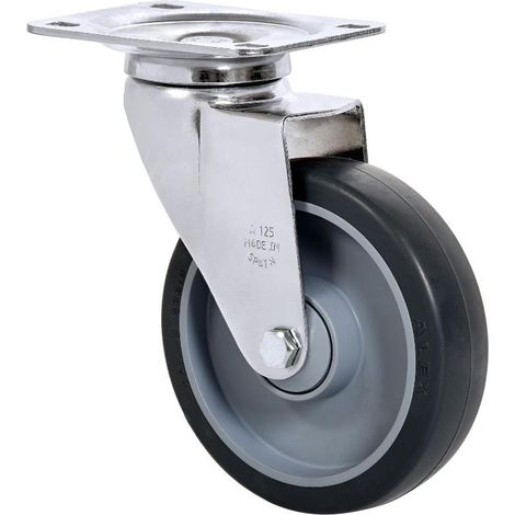 rueda giratora placa cromada 10a125cp-pgaisb goma gris eje bolas (1/2)
