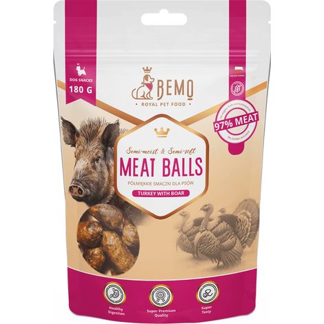 Albóndigas de pavo con jabalí - premios semiblandos para perros con carne de caza 180 g