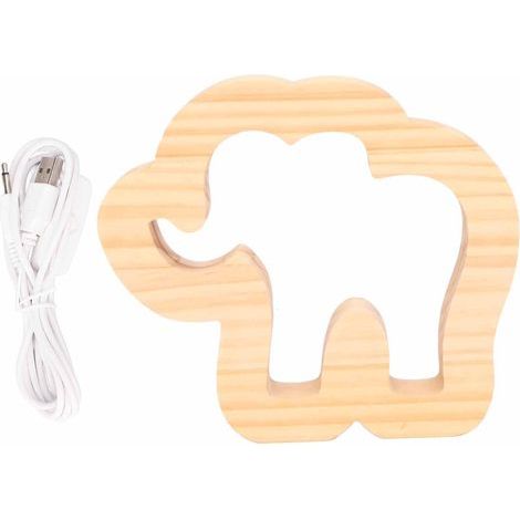 Lampe à LED en bois sculpté éléphant, 3.3W, alimentation USB, lumière d'ambiance pour bureau ou chambre (1/5)