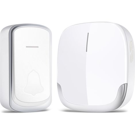 Sonnette sans fil étanche IP44 blanche, portée jusqu’à 280 m, carillon de porte avec bouton extérieur, signal sonore pour maison, appartement, bureau, magasin et jardin