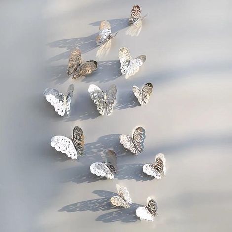 Sticker mural papillon doré en 3D stéréoscopique, idéal pour le salon ou à réaliser soi-même (création simple et créative, à exporter). (1/3)