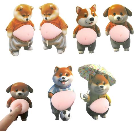 Lot de 6 autocollants 3D pour nombril en forme de chien Shiba Inu, autocollants bloc-porte en caoutchouc PVC, tête de chien Shiba brun ventru pour mur, poignées de porte, armoires contre les (1/5)