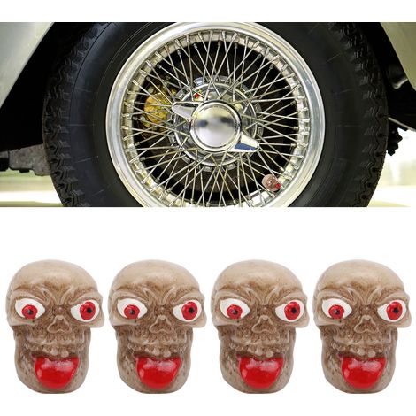 Universelle Autoreifenventilkappe mit Totenkopfmotiv, passend für Autos, Lkw, Fahrräder, Motorräder und 4 Stück (mit explodierendem Auge). Rot. (1/5)