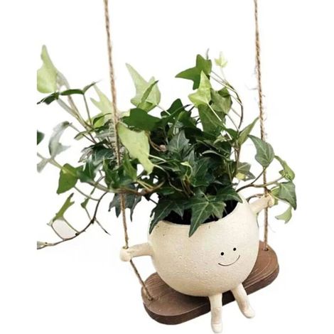Grazioso vaso di fiori con una faccia sorridente, vaso di fiori sospeso, decorazione unica e creativa