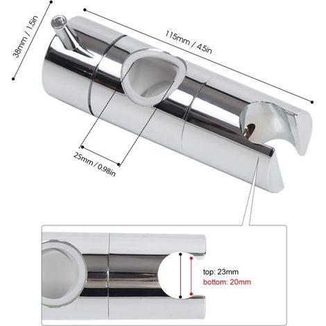 Supporto per soffione doccia, supporto per doccetta a mano con ventosa, staffa per soffione doccia a parete, cursore universale sostituibile per doccia (22 mm, argento) (1/4)