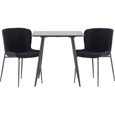 Polar Essgruppe Tisch 75x75cm und 2 Teddy Stühle schwarz.