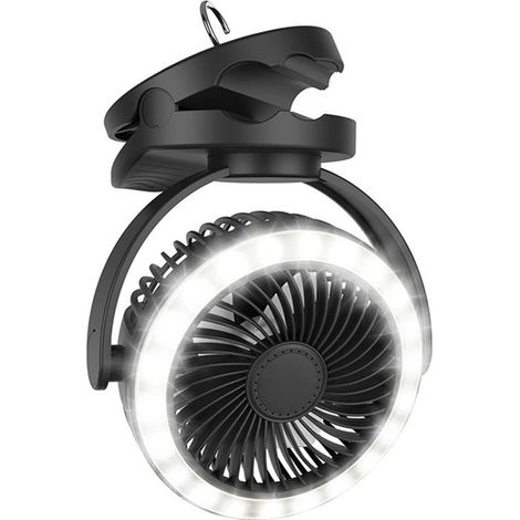 Ventilateur de camping 10000mAh avec lumière, rechargeable USB, clip et crochet de suspension (1/5)
