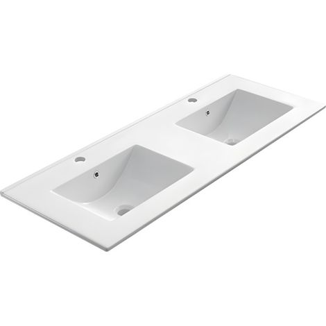 Encimera de porcelana blanca con dos senos de 120 cm (1/5)
