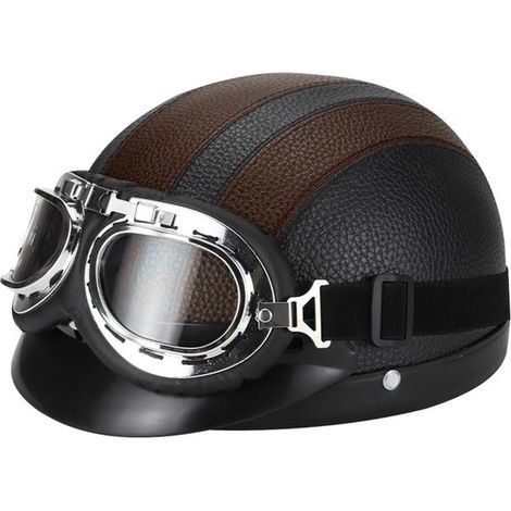 Casco de moto - estilo vintage, scooter, chopper, casco de moto con visera abierta y gafas de protección UV