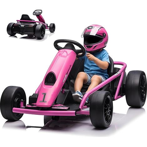 GARVEE Elektro-Kinderauto 24V Go-Kart, 2x300W Motor Kinder Quad mit Driftfunktion, 13km/h, Musik, Softstart, für Mädchen Jungen 8-12 Jahre, Fuchsia (1/5)
