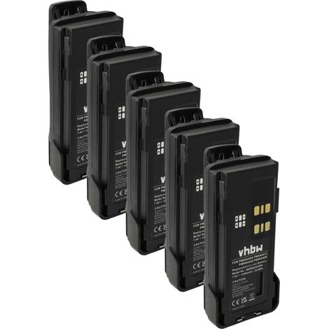 vhbw 5x Akku Ersatz für Motorola PMNN4491B, PMNN4493, PMNN4543 für Funkgerät, Walkie Talkie (3350 mAh, 7,4 V, Li-Ion) + Gürtelclip