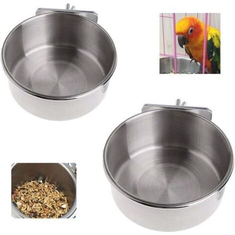 Mangeoire pour Les Oiseaux en Acier Inoxydable Bol d'alimentation Fixe en Acier Inoxydable Gamelle Cage Suspendue Alimentation Eau croquettes pour Animal Accessoire pour Cage à Oiseaux 2PC (1/5)