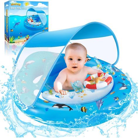 Baby Float with UPF 50+ Sunshade, Anti-Tipping PVC Pool Float, 6 to 36 Months (1/5)