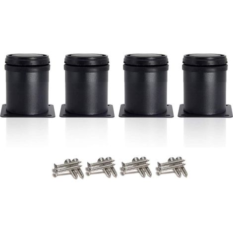 4 schwarze Möbelfüße, 50 mm Durchmesser, höhenverstellbar von 0 bis 15 mm mit Edelstahlschrauben (1/5)