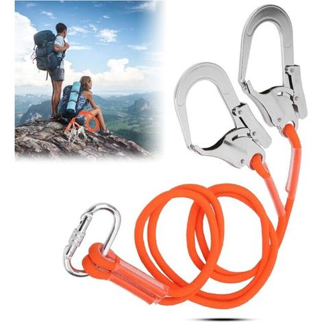 Longe de Sécurité, Longe d'escalade de Sécurité Harnais Sangle de Protection Antichute, Harnais de Protection Lanière Ceinture de Travail à Haute Altitude avec Crochet en Acier (2 M) (1/4)