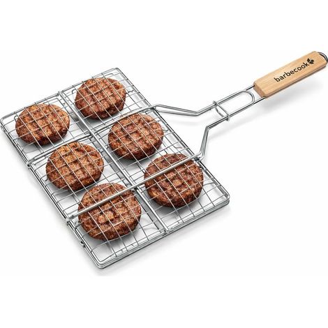 Barbecook Grille barbecue pour hamburger, Acier chromé/Bouleau FSC Ustensiles de barbecue, 35 x 23 cm (1/4)