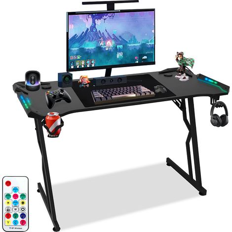 TolleTour Table gaming LED 140x60 cm bureau PC tube K pied Z avec télécommande (1/5)