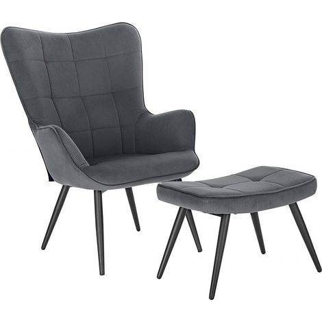 WOLTU Relaxsessel Lehnstuhl Sessel Polstersessel mit Hocker dunkelgrau (1/5)