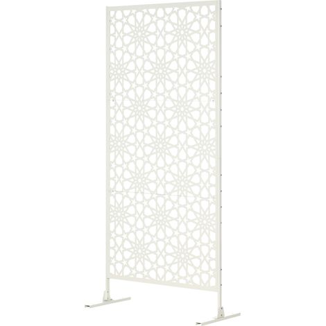 Paravent d'extérieur décoratif blanc à motif métallique – 92 x 45 x 198 cm