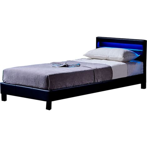 HOME DELUXE - LED Bett Astro - Schwarz, 90 x 200 cm - Inkl. Lattenrost I Polsterbett Design Bett inkl. Beleuchtung  Polsterbett Bettgestell Familienbett Bett