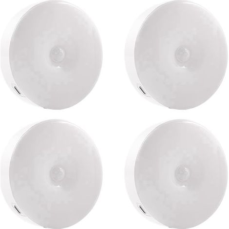 Lot de 4 veilleuses LED à détecteur de mouvement, rechargeable par USB, décoration murale pour chambre à coucher, lampe de nuit haute qualité, facile à utiliser, blanc froid + blanc chaud (1/5)