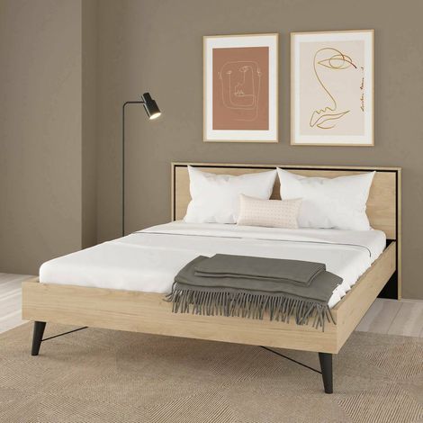 Dmora - Letto matrimoniale Marche, Sommier per camera da letto, Giroletto per stanza, Struttura porta materasso, 207x173 h91 cm, Rovere (1/5)