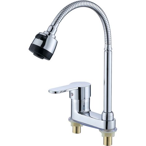 Robinet de lavabo double, électroplaqué, eau chaude et froide, alliage de cuivre, avec tuyau d'arrivée d'eau. (1/4)