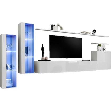 Composizione murale SWITCH XI mobile TV sospeso bianco lucido 330 cm con LED