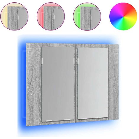 Armoire à miroir LED Sonoma gris 60x12x45 cm Bois d'ingénierie (1/5)