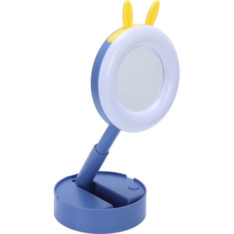 Miroir de maquillage LED portable de bureau, lampe miroir de maquillage à motif dessin animé pour enfants, bleu