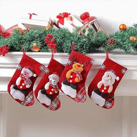 Chaussettes de Noël - - 4pcs - Toile de jute - Décoration intérieure - Motifs 3D (1/4)