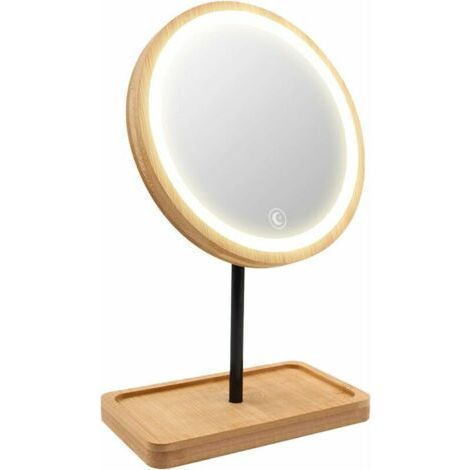 Kosmetikspiegel mit LED-Beleuchtung und 3 Farblichtern, kabelloser, per USB wiederaufladbarer Akku, 360°-Drehung, dimmbares rundes Ringlicht