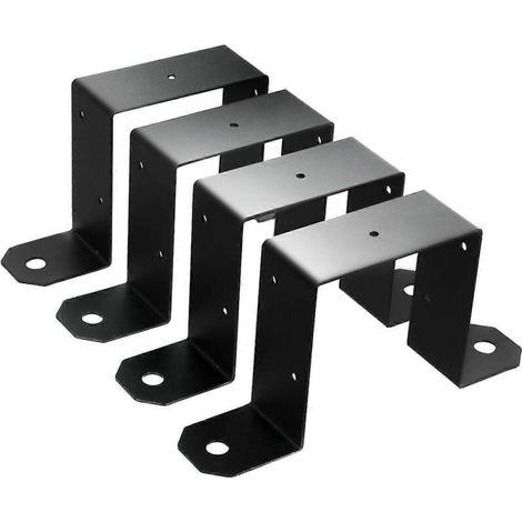 Lot de 4 attaches de poteau noires pour clôture de terrasse, compatibles avec les supports en U. (1/5)