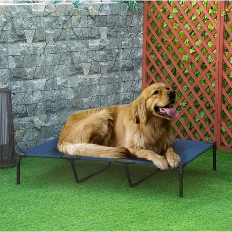 Lit pour chien pliable 122x92x23 cm en métal bleu/noir, surélevé pour extérieur FloraGrace (1/5)
